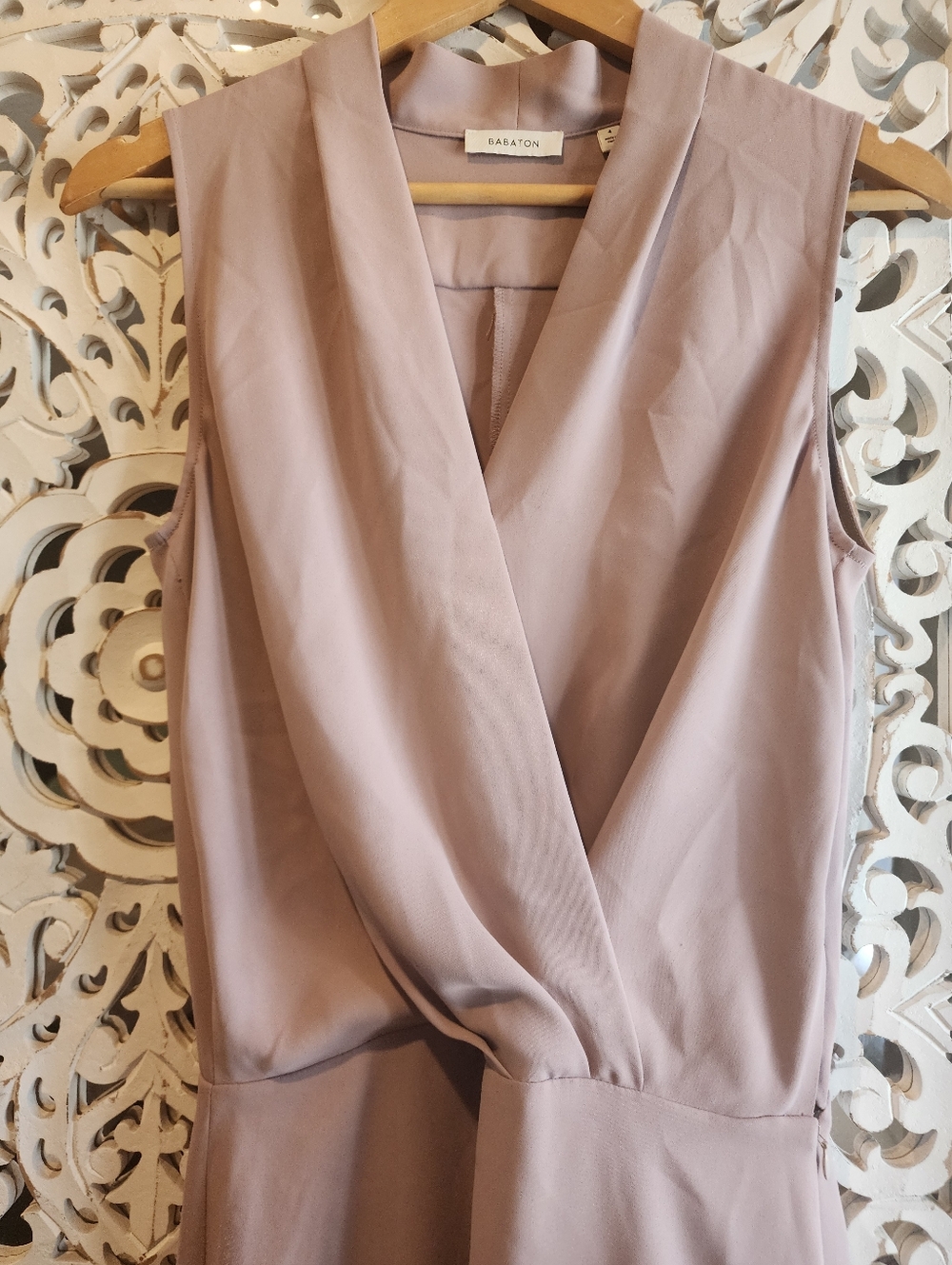 Babaton Blush Pink Sleeveless Mini Dress Faux Wrap Side Zipper Work Attire Sz 4 - Picture 8 of 16